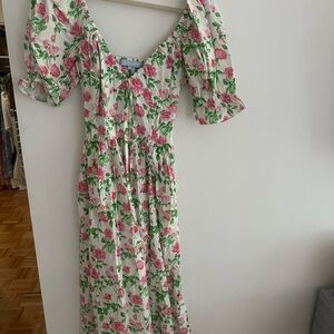 Hill House Pink and Green Floral Midi Dress